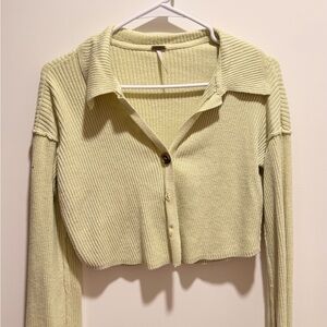 Free People Cropped Ribbed Button-up